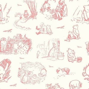 Fitted Crib Sheet - Classic Winnie Pooh and 100 Acre Woods Dusty Rose Toile