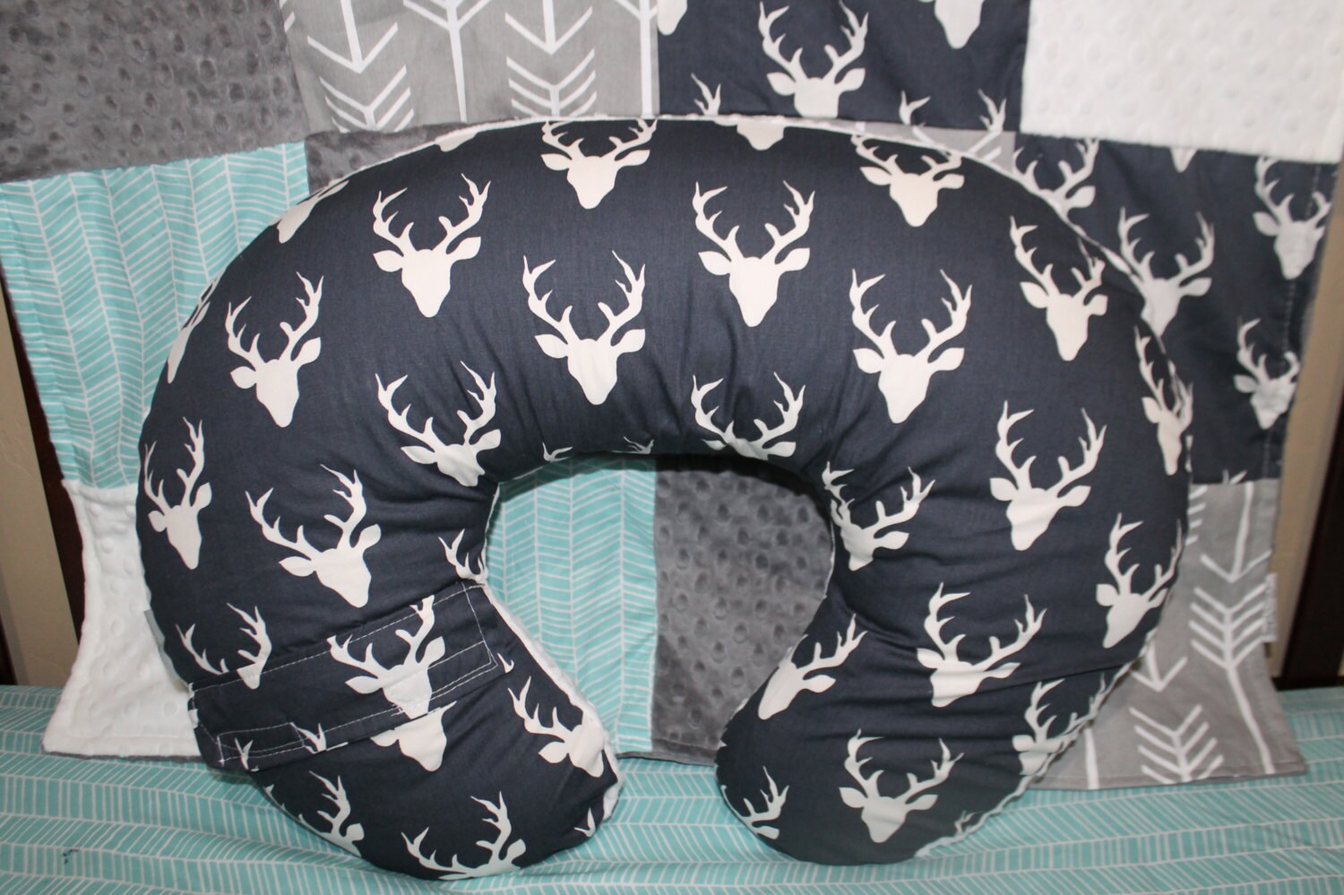 2 Day Ship Nursing Pillow Cover Navy Buck Mint Buck Or White