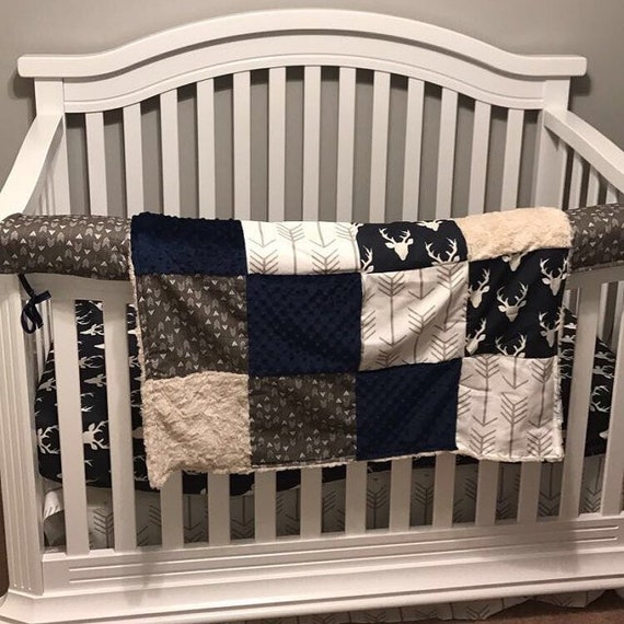 Boy Crib Bedding Navy Buck White Tan Arrows Pebble Etsy