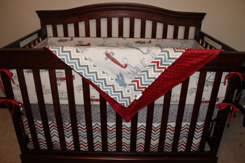 5 Day Ship Airplane Crib Bedding Vintage Airplane Pewter Etsy