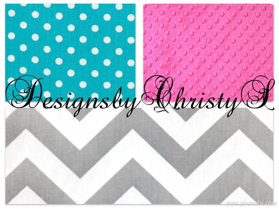 2 Day Ship Aqua Dot Gray Chevron And Hot Pink Crib Bedding
