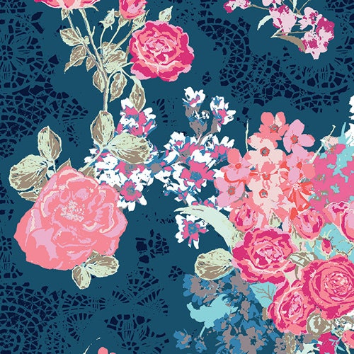 2 Day Ship Girl Nursing Pillow Cover Navy Coral Flowers And