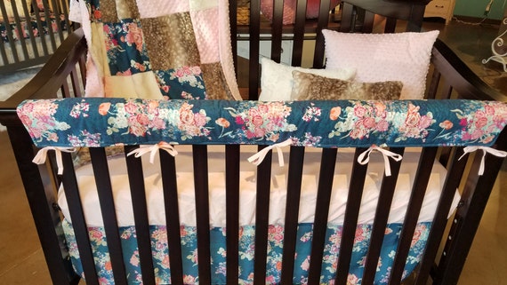 2 Day Ship Baby Girl Crib Bedding Navy Coral Floral Fawn Etsy