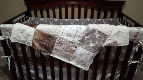 Woodland Crib Bedding Buck Deer Skin Minky White Tan Arrow Etsy