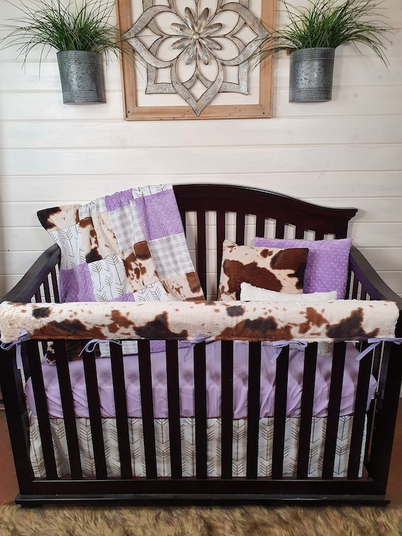 Girl Crib Bedding Cow Minky and Lilac Farm Nursery Collection