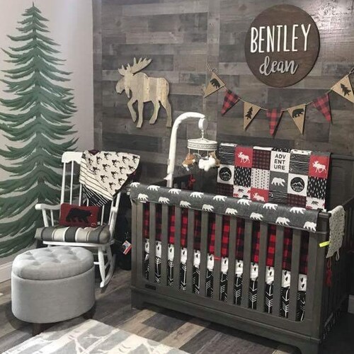 Boy Crib Bedding Adventure Moose and Bears Woodland Etsy