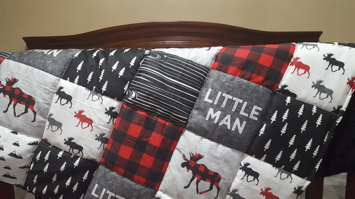 Little Man Moose Patchwork Fabric Baby Blanket or Quilted