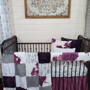 Baby Girl Crib Bedding - Plum Calf Minky Western Collection