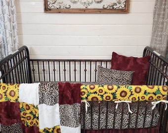 Girl Crib Bedding - Sunflower and Cheetah Minky Baby Bedding Nursery Collection