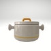 Lightweight Enamelware Pan with Wooden Knob Handles and Lid with a Yellow Plastic Handle