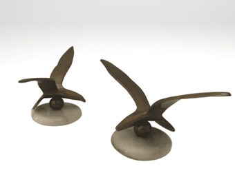 Pair of Brass Seagulls Mounted on Marble Bases