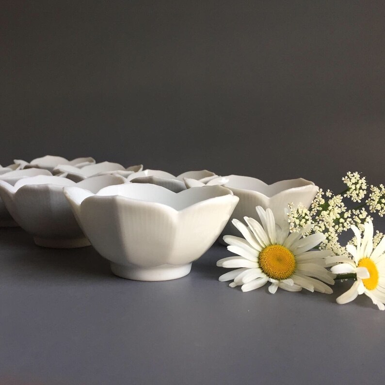 Miniature White Lotus Bowls Set of Eight