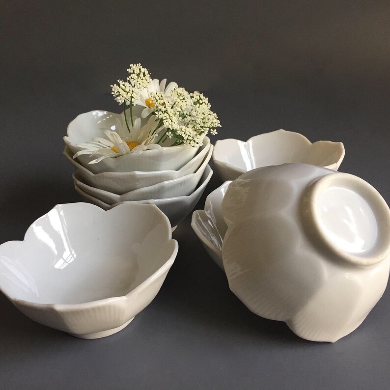 Miniature White Lotus Bowls Set of Eight