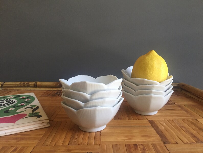 Miniature White Lotus Bowls Set of Eight
