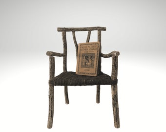 Small Hand-Made Folk Art Hickory And Rattan Child’s/Doll's Chair