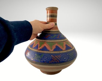 Large Colorful Tourist Pottery Vase