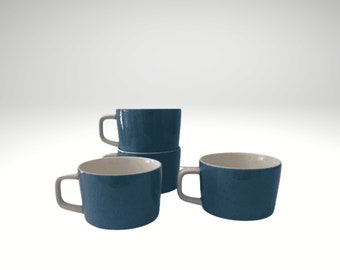 Set Of Four Mikasa Mediterrania Forget Me Not Blue Flat Coffee Cups Designed By Jonas Roberts