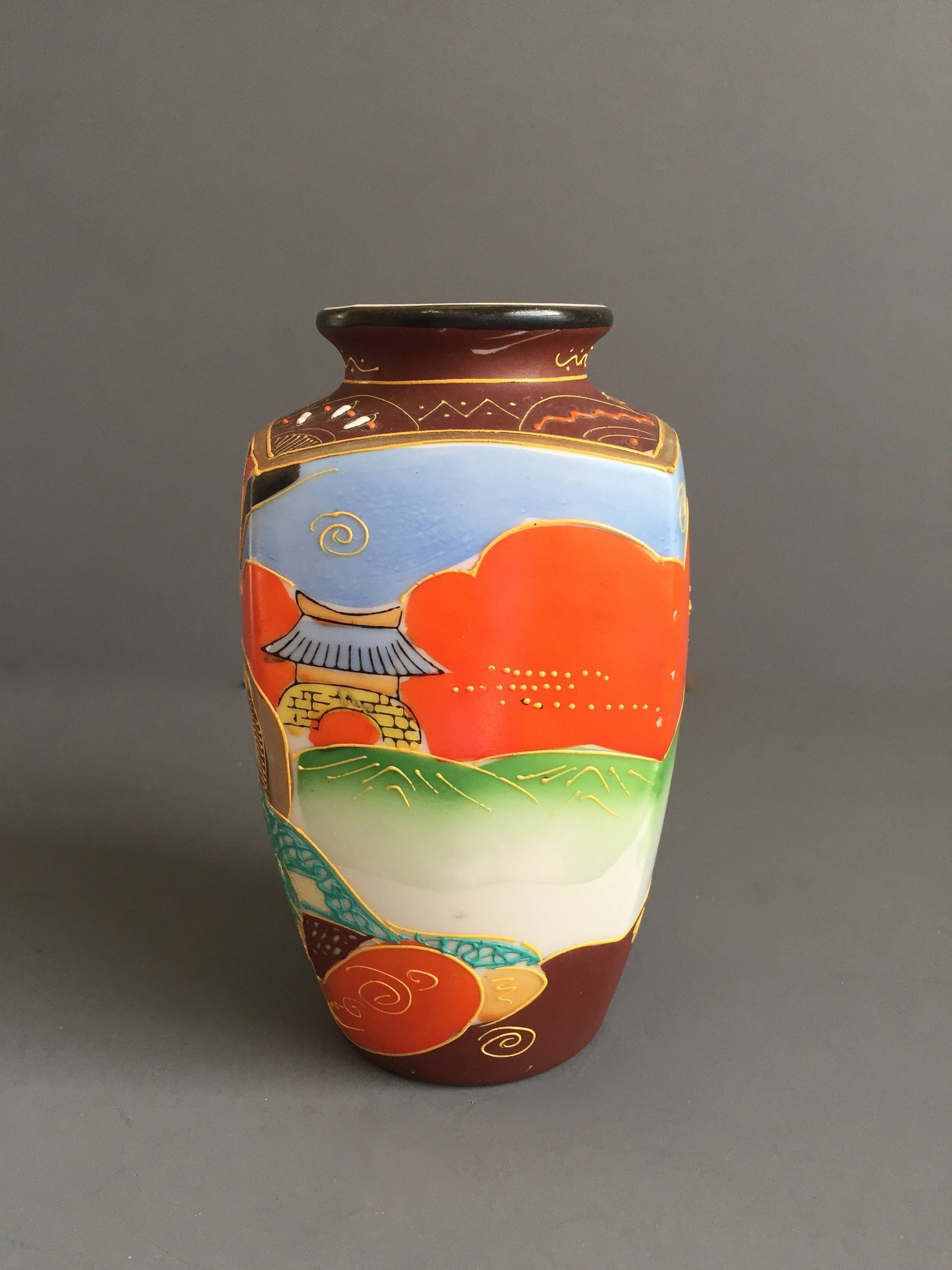 Colorful Japanese Vase With Raised Enamel Design and Gold Etsy