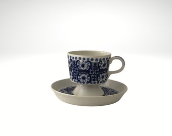 Arabia of Finland Demitasse Cup and Saucer in the Ali Blue Pattern Designed by Raija Uosikkinen