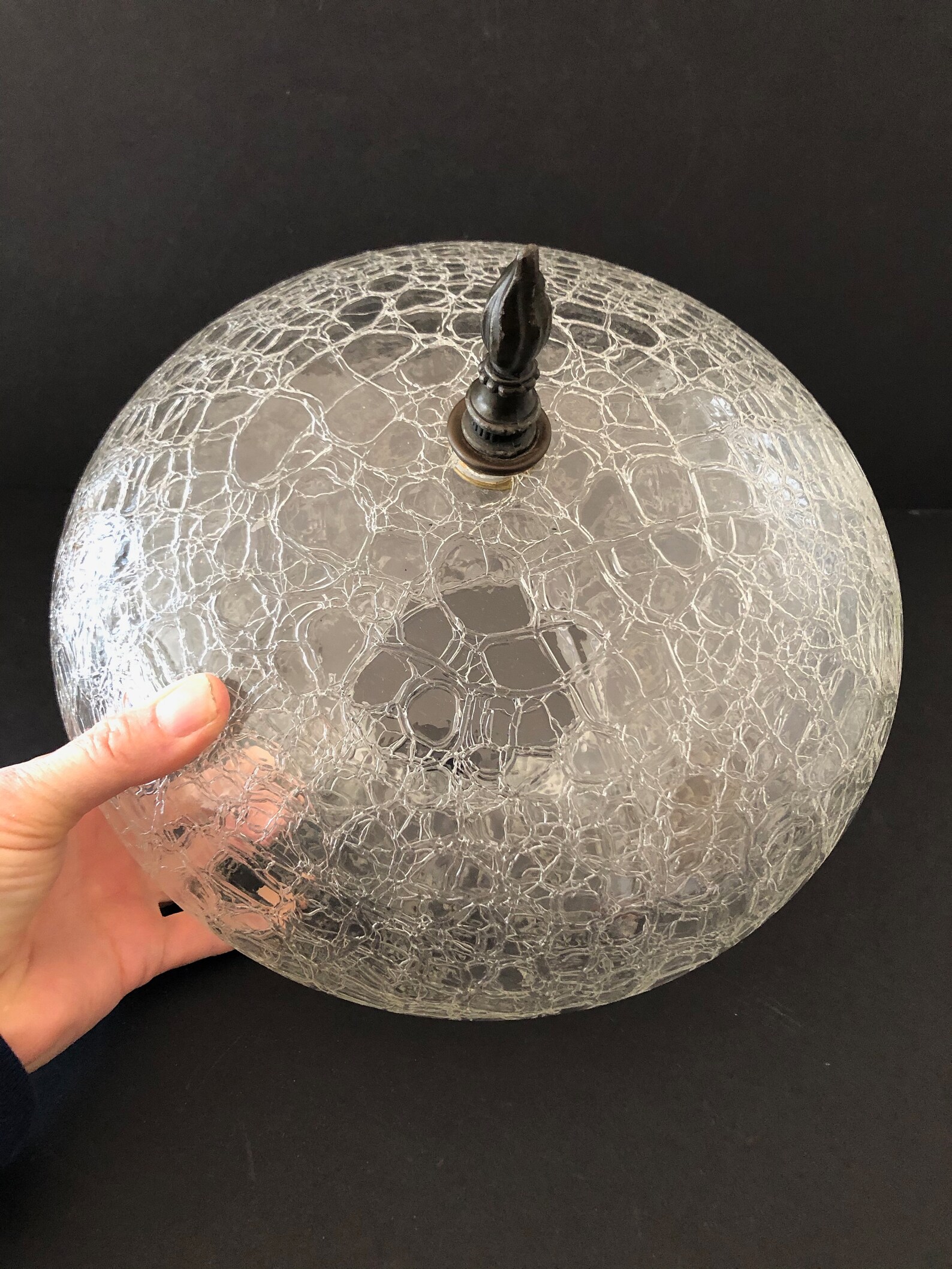 Mid Century Crackle Glass Light Shade with Finial Vintage Etsy