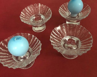 Set of 4 Small Glass Kehra Candle Holders, Riihimaki Finland, Design Attributed to Nanny Still