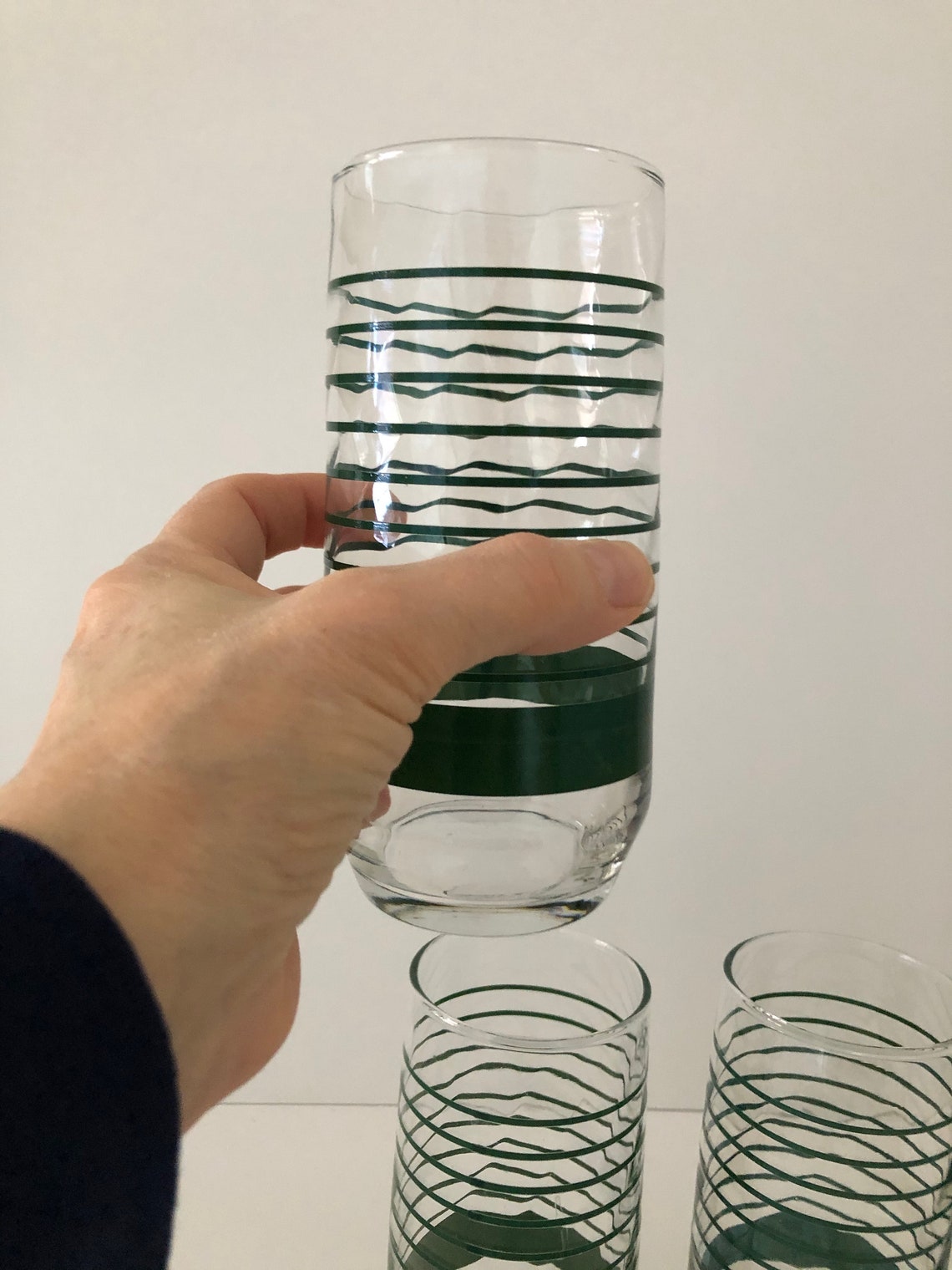 Green Striped Drinking Glasses by Libbey Etsy