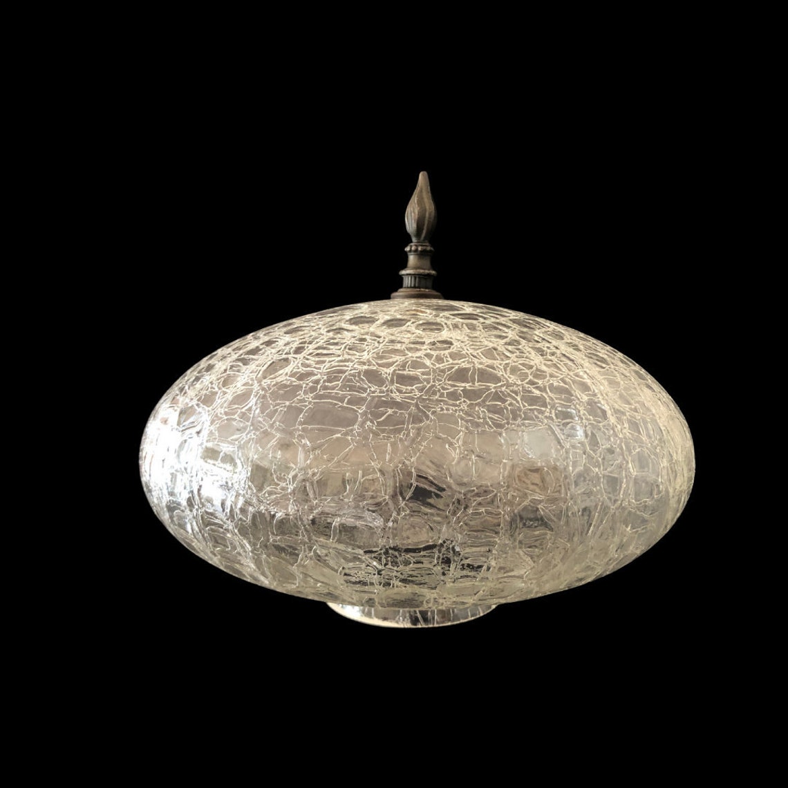 Mid Century Crackle Glass Light Shade with Finial Vintage Etsy