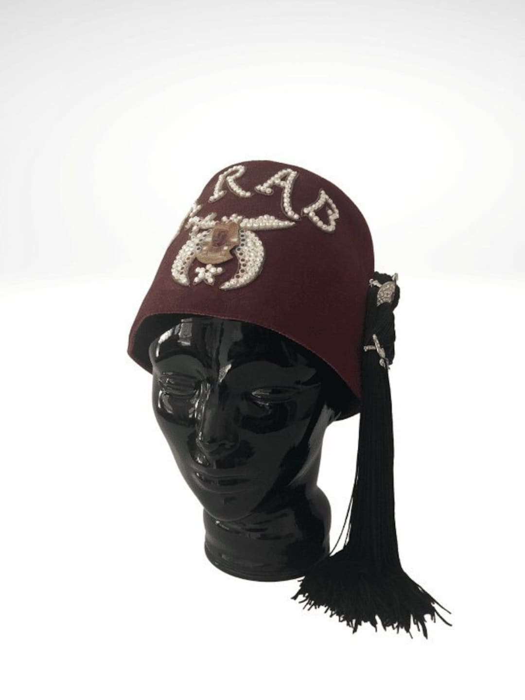 Jeweled Vintage Shriners Fez With Additional Tassel Rhinestone Pins, Manufactured by J. C