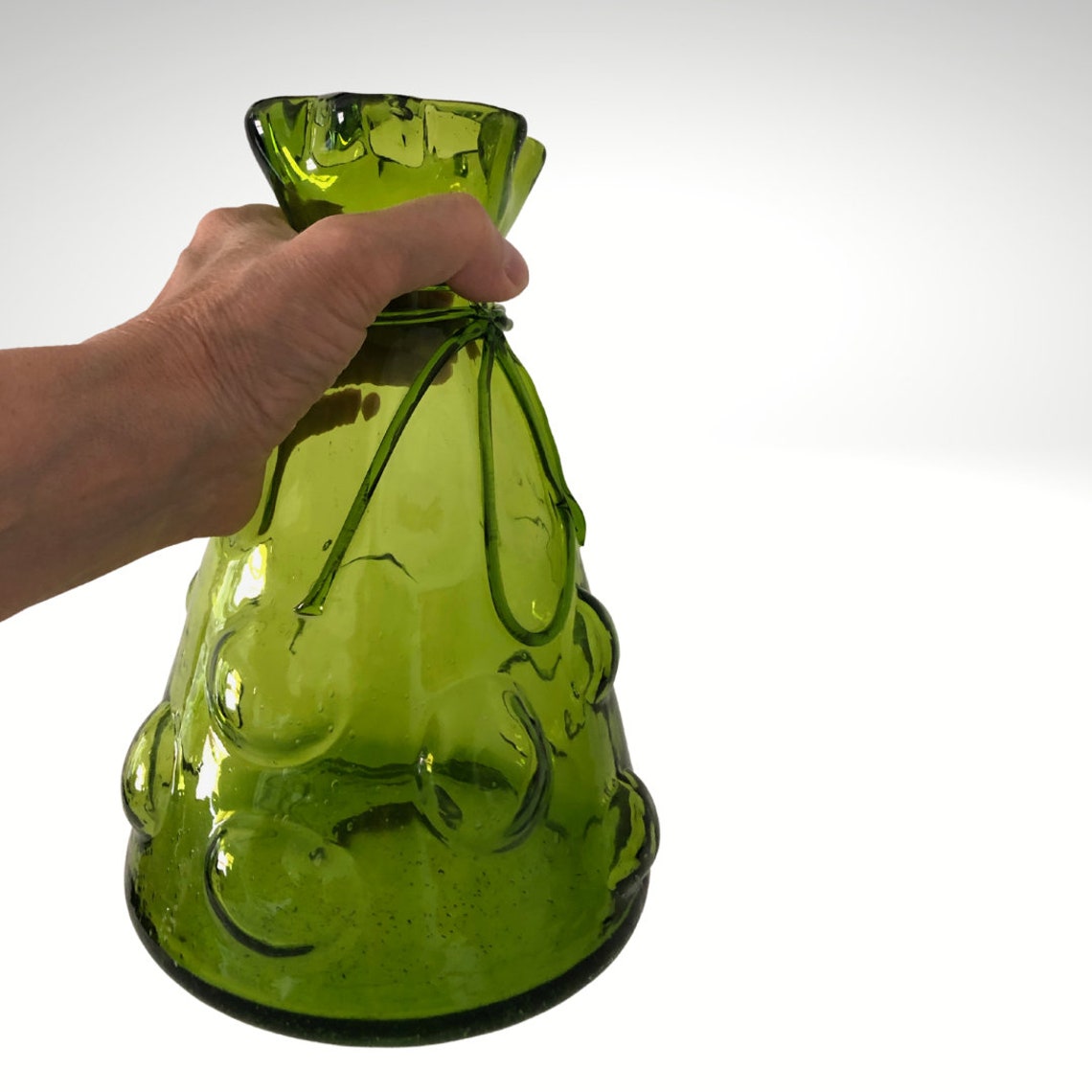 Green Glass Vase Sack Shape with Cinched Top and a Glass Tie | Etsy