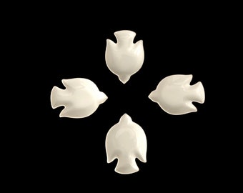 Set of Four Small White Ceramic Bird Trays by Otagiri