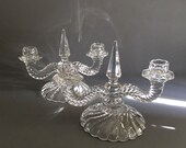 Fostoria Colony Glass Double Candlestick Holders, Pair, Vintage Wedding