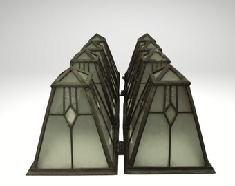 A Set Of Eight Arts And Crafts Glass Light Shades, Hinged For Box Beams, Shipping Included