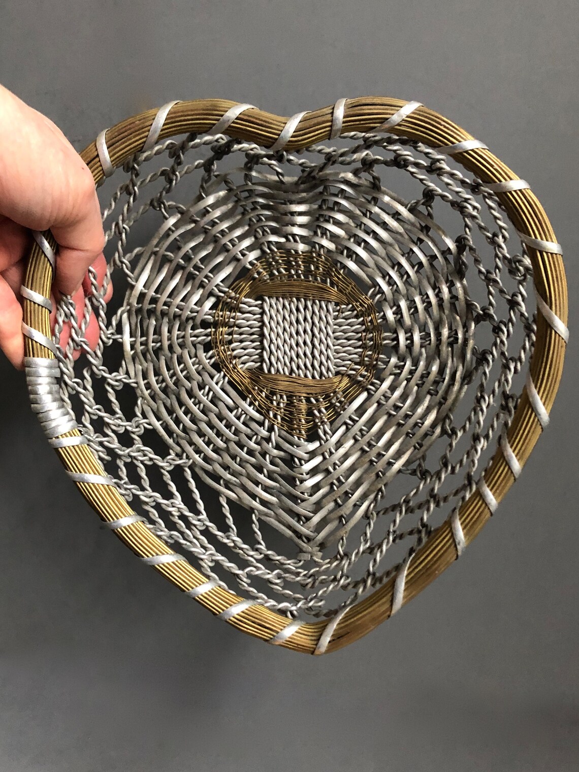 Metal Woven HeartShaped Basket Etsy
