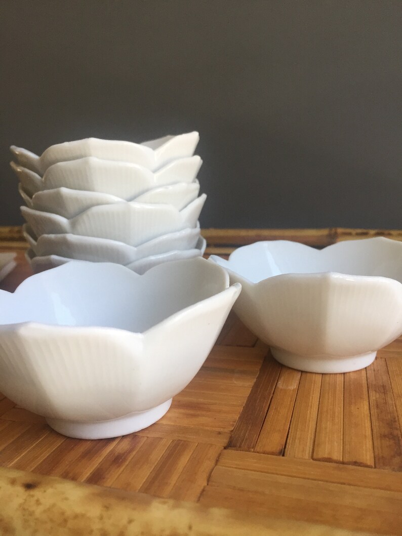 Miniature White Lotus Bowls Set of Eight