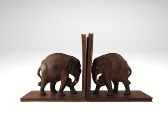 Pair of Wooden Elephant Bookends