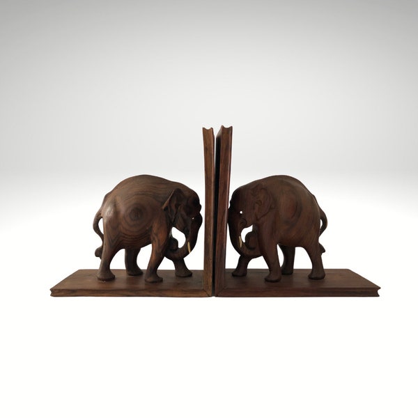 Pair of Wooden Elephant Bookends