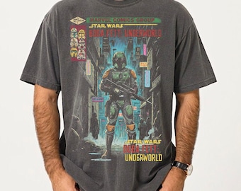 Vintage Boba Fett Comic Comfort Farben Shirt, Boba Fett Mandalorian T-Shirt, Star Wars Coruscant Shirt, Disneyland Star Wars Kopfgeldjäger T-Shirt