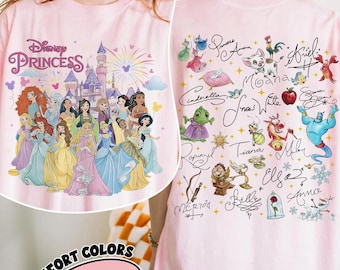 Retro Disney Princess Shirt, Watercolor Magic Castle Princess Shirt, Disney Princess Signature Sketch shirt, Disneyland Family Trip 2026
