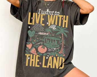 Camiseta retro "Quiero vivir con la tierra", colores cómodos, camiseta "La tierra" de EPCOT, camiseta "Vivir con la tierra", regalo estético de parque temático.