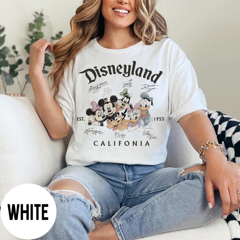 Retro Disneyland Kalifornien Est 1955 Komfortfärgad skjorta, Musse Pigg och vänner Signature-skjorta, Disney semestertröja, Walt Disney World bild 7