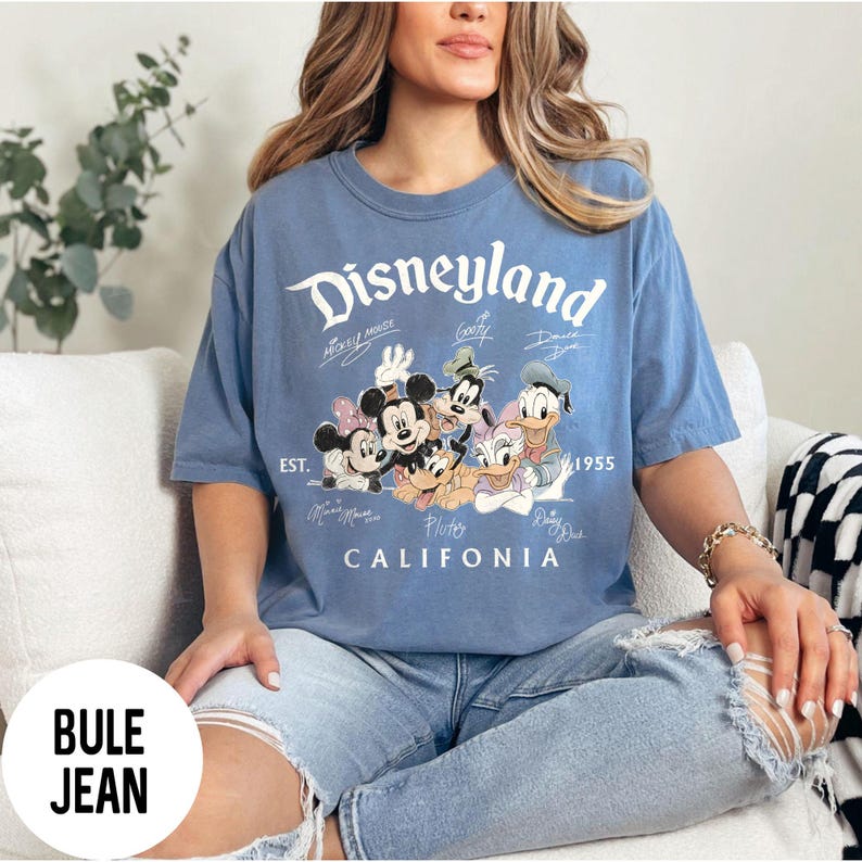 Retro Disneyland Kalifornien Est 1955 Komfortfärgad skjorta, Musse Pigg och vänner Signature-skjorta, Disney semestertröja, Walt Disney World bild 6