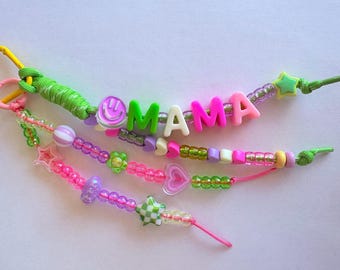 Handmade colorful Mothers Day 2026 “Momma”   Chunky beads Keychain Paracord, Accessories, bag charm
