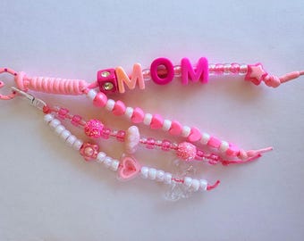 Handmade colorful Mothers Day gifts  2026 “Mom”   Chunky beads Keychain Paracord, Accessories, bag charm