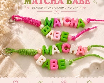 Matcha Babe Buchstaben Perlen trendy Taschenanhänger/Schlüsselanhänger