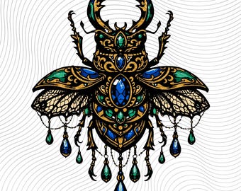 Jeweled Beetle PNG & SVG - Ornate Vintage Insect Illustration Bug Artwork Design (Digital Download)