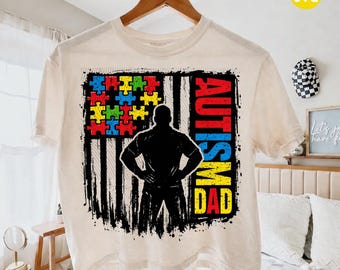 Autism Dad PNG & SVG - Patriotic USA Flag Puzzle Ribbon Autism Awareness Digital Download