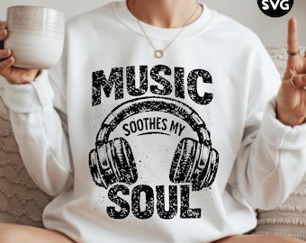 Music Soothes My Soul PNG, Vintage Headphones Retro Music Lover Design SVG, Musician Notes Clipart,Digital Download