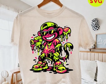 Funny Monkey Baseball Drip PNG & SVG - Cartoon Animal Baseball Fan Sports Clipart (Digital Download)