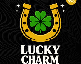 Lucky Charm Horseshoe Clover SVG PNG, St Patricks Day Irish Shamrock Design, Lucky Irish Digital Download