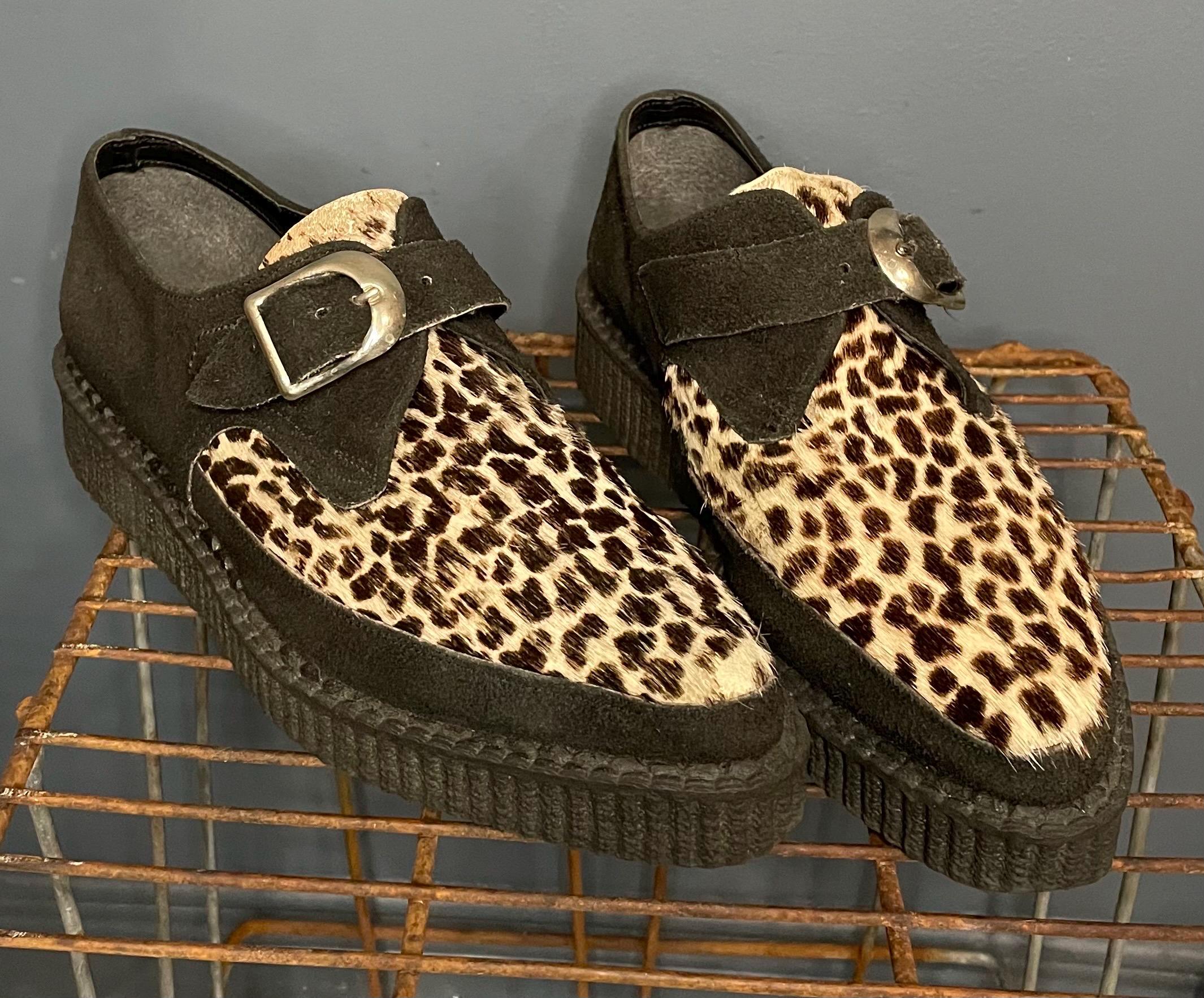 Vintage 2000s Creepers Buckle Leopard Print Size 7 US Womens